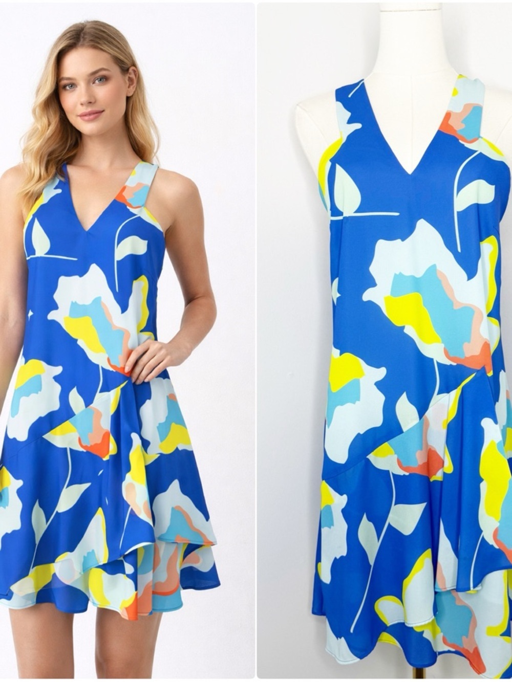 Crosby by Mollie Burch Floral Mini Dress Blue Yellow Size Small